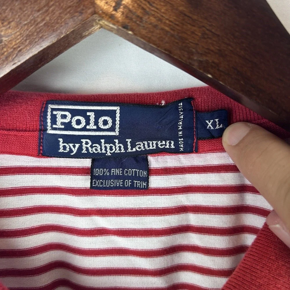 Polo‎ Ralph Lauren Mens XL Striped Polo Red White Southern Hills Golf Club Crest